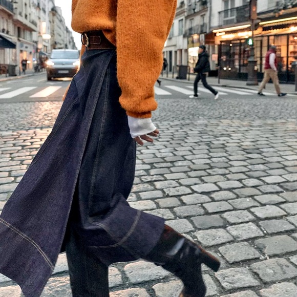 Zara Z1975 Belted Wrap Denim Midi Skirt - Picture 3 of 14